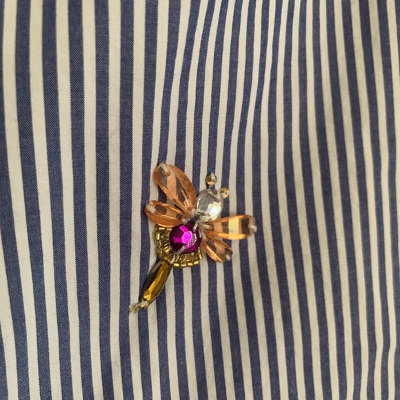 J. Crew RARE Blue / White Striped Button Up w Bug details - Picture 5 of 12